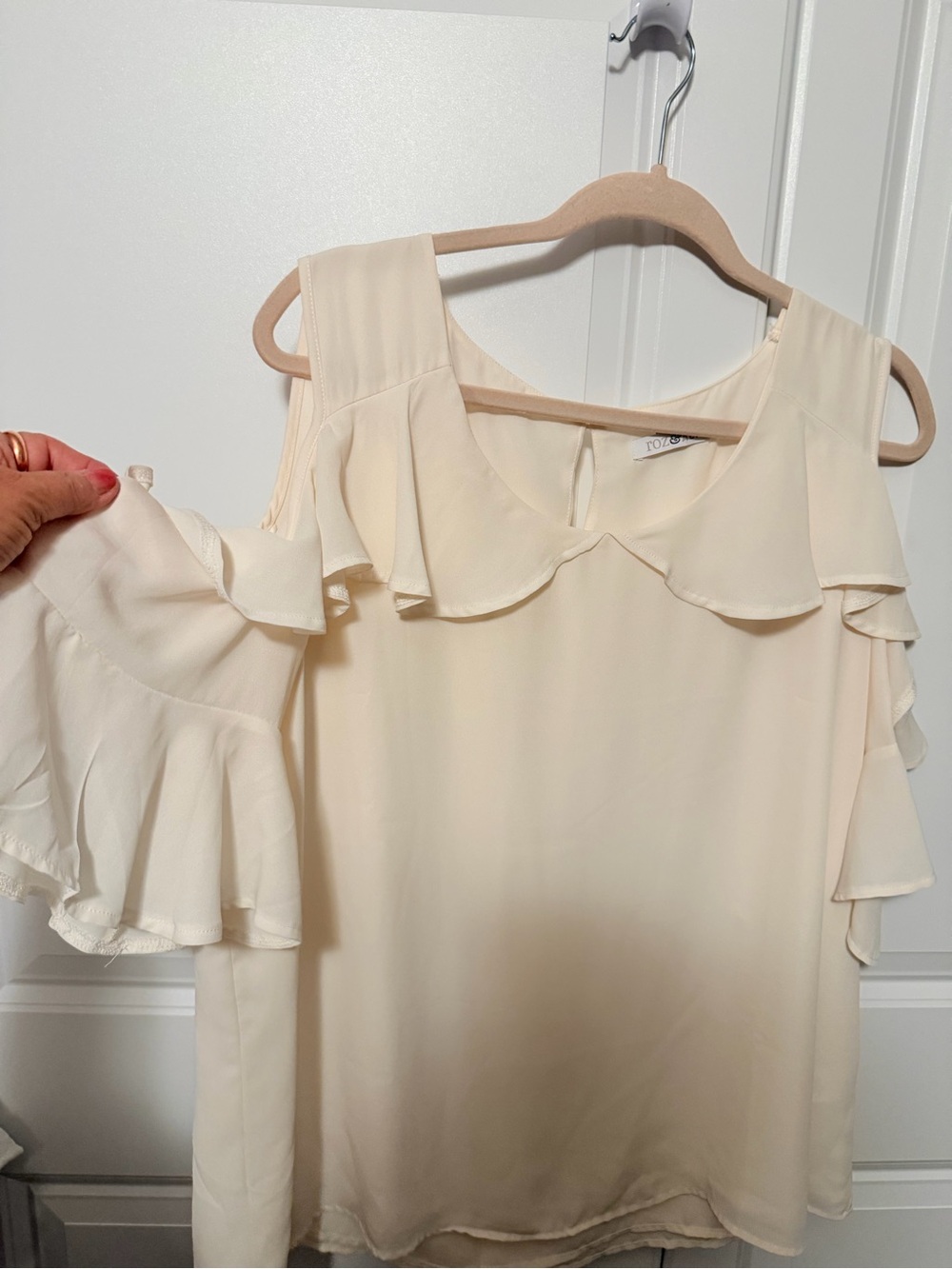 Cold-Shoulder Ruffle Blouse Dress - Cream